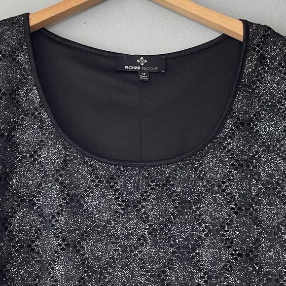 Ronni Nicole Size 12 Black Silver Metallic Sparkle Lace Dress Whimsigoth Dark - Picture 3 of 8